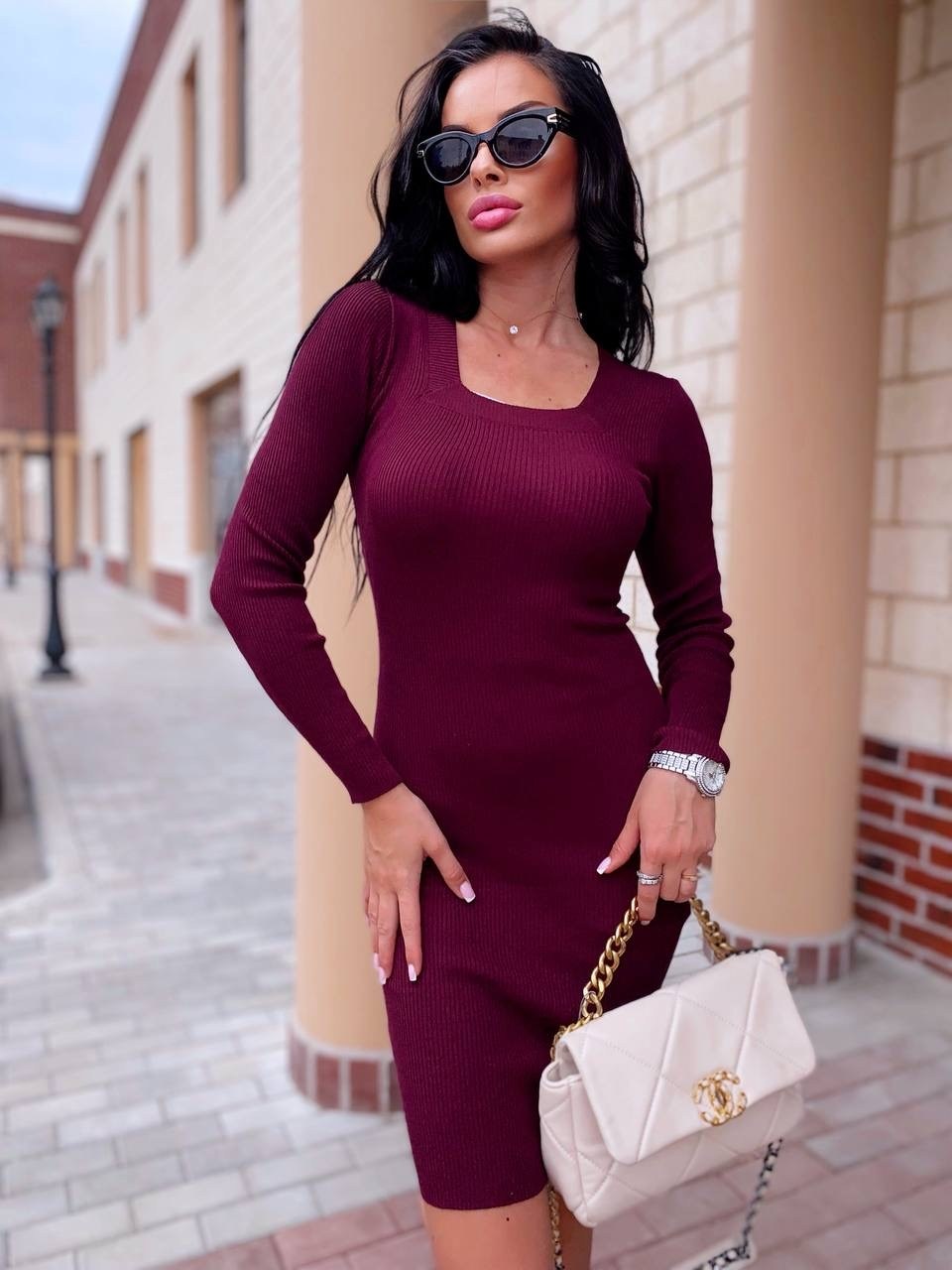 трикотажное платье,теплое платье,женское платье теплое,платье лапша модис,бордовое трикотажное платье