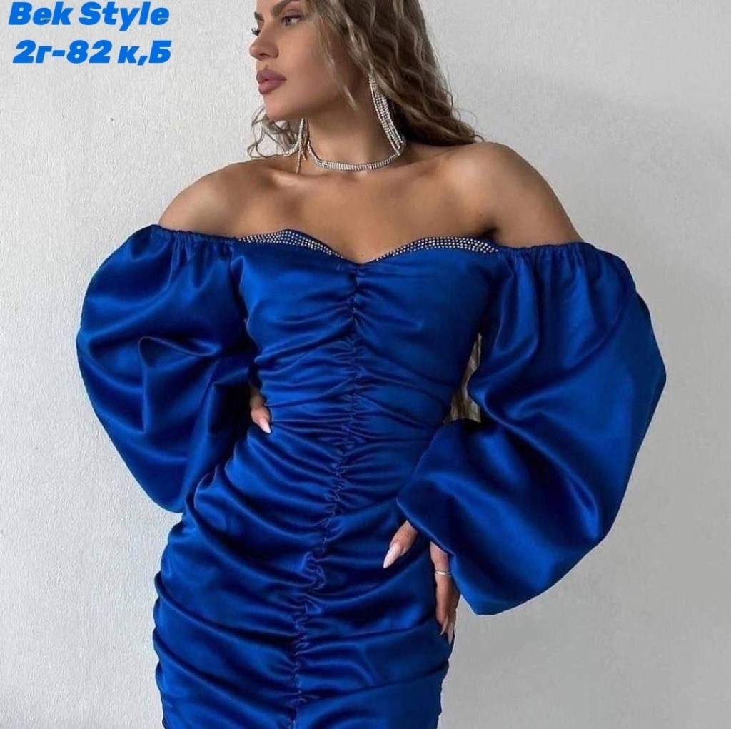 женское платье с открытыми плечами,атласное платье,нарядное платье,объемные рукава,мини платье