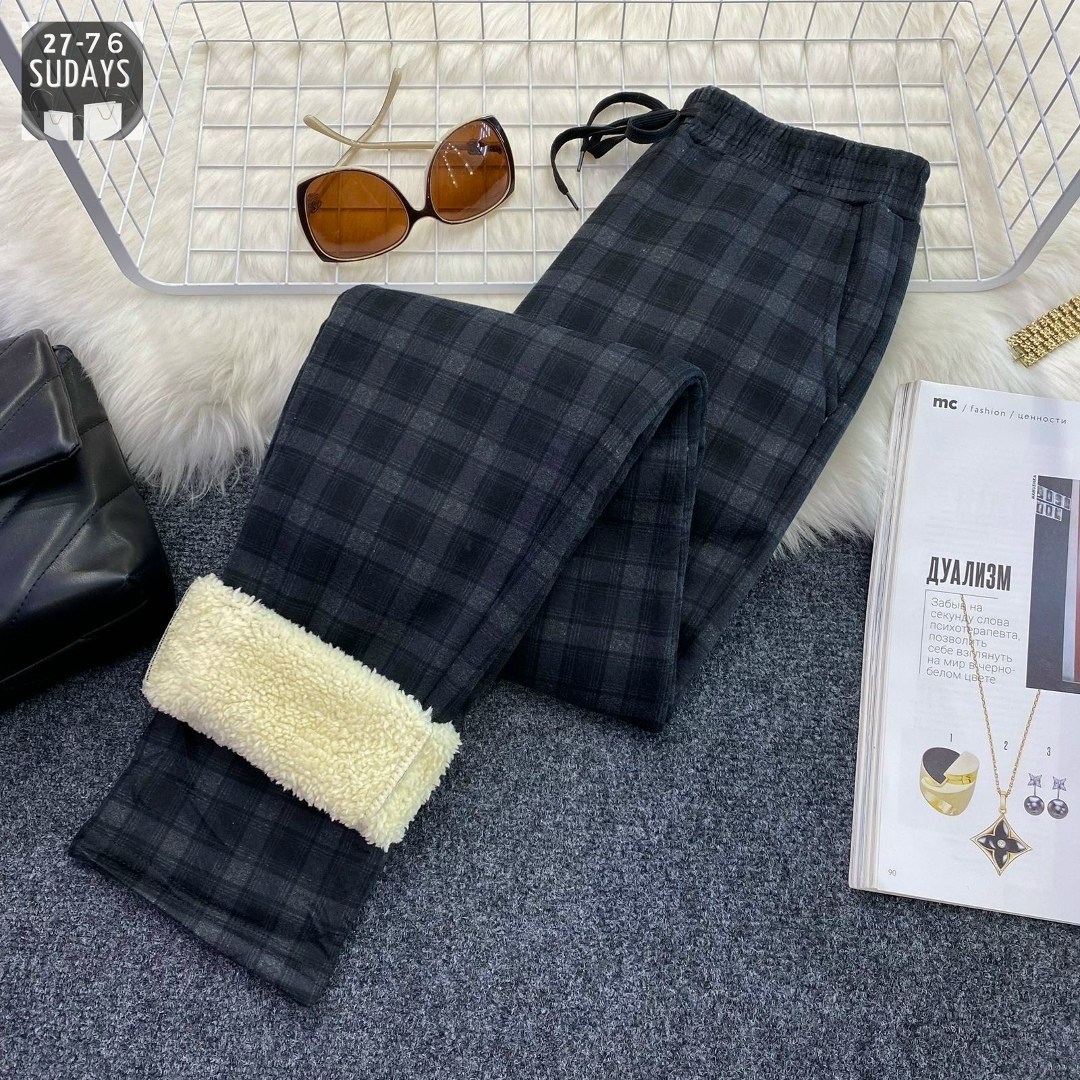 теплые штаны,штаны с мех,клетчатые брюки,jmprs зимние плотные женские клетчатые брюки,брюки с мехом