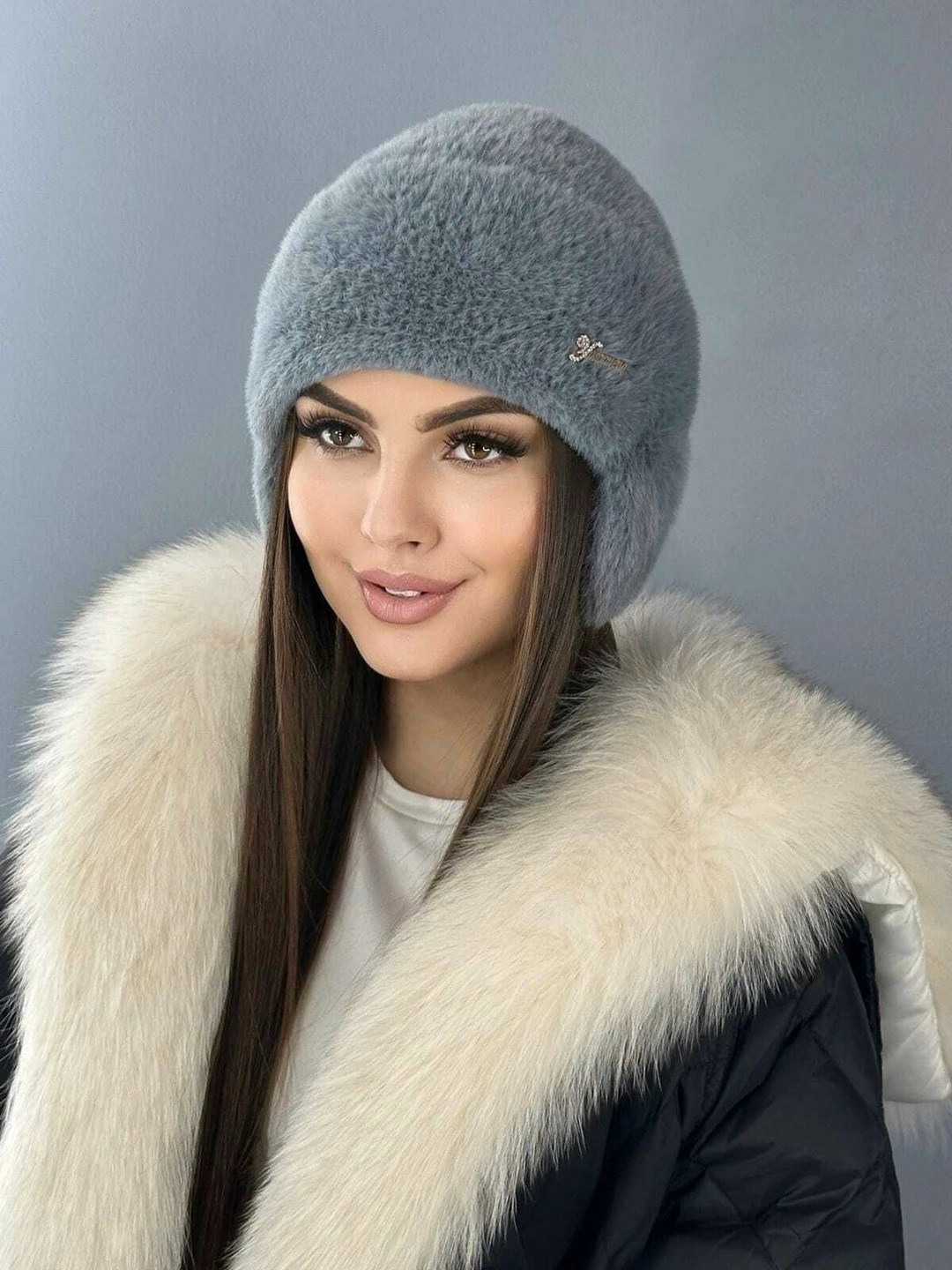 шапка ушанка зимняя вязаная меховая из ангоры,шапка ушанка женская,женская зимняя пушистая шапка ушанка из ангоры,зимняя женская шапка,женская шапка