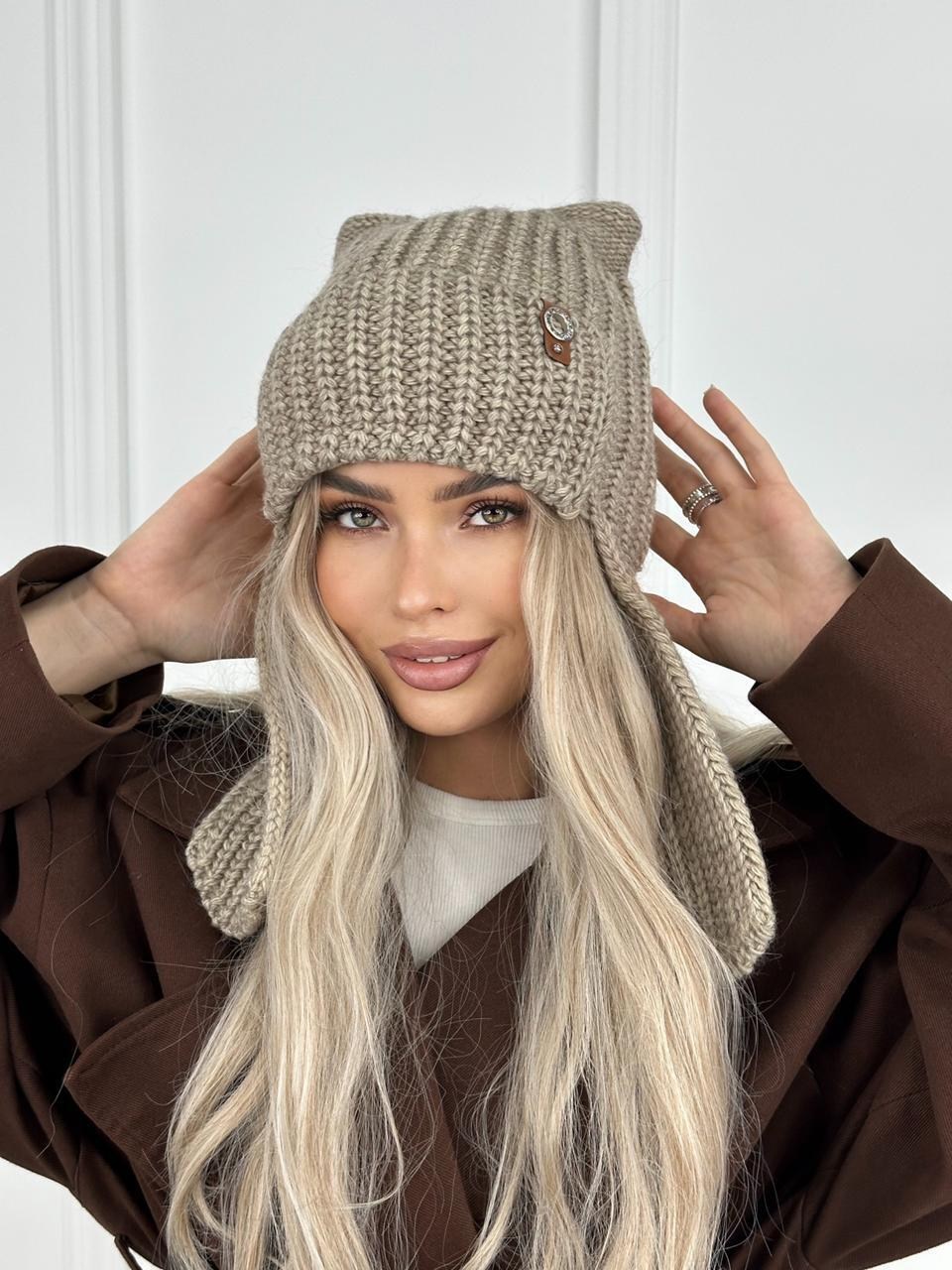 шапка женская,женская вязаная шапка,шапка зимняя женская,шапка ушанка женская зимняя вязаная на флисе,шапки зимние