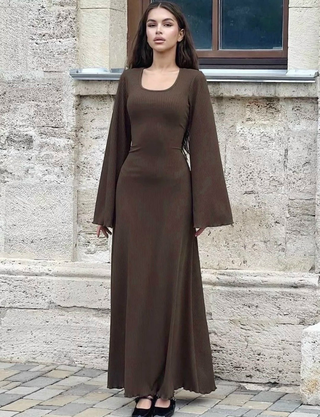 платье лапша длинная,платье с рукавами клеш,трикотажное платье,стильное платье,платье лапша с завязками