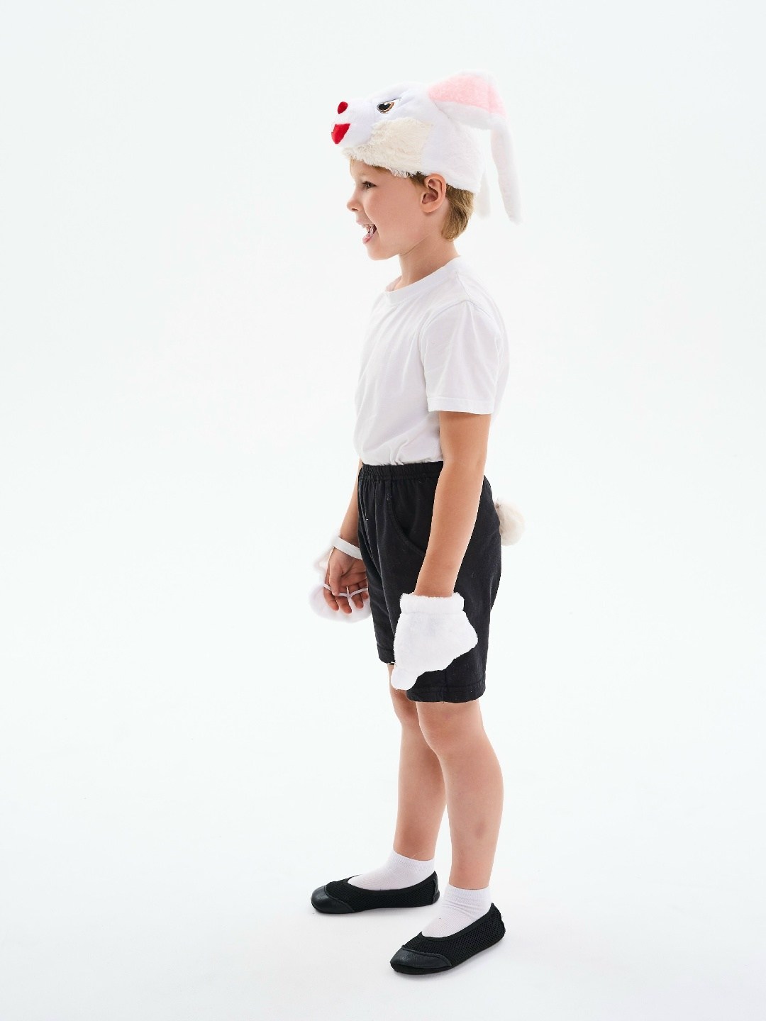 костюм зайчик белый карнавалия,шапочка зайчика,шапочка "зайчик белый" п4019,новогодний костюм зайчика для мальчика,карнавальная шапочка зайчик