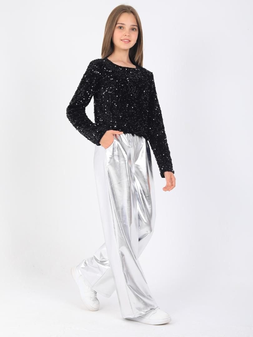 костюмы брючные,брюки серебряные,брюки блестящие,костюм для девочки брючный нарядный металлик,брючный костюм с пайетками