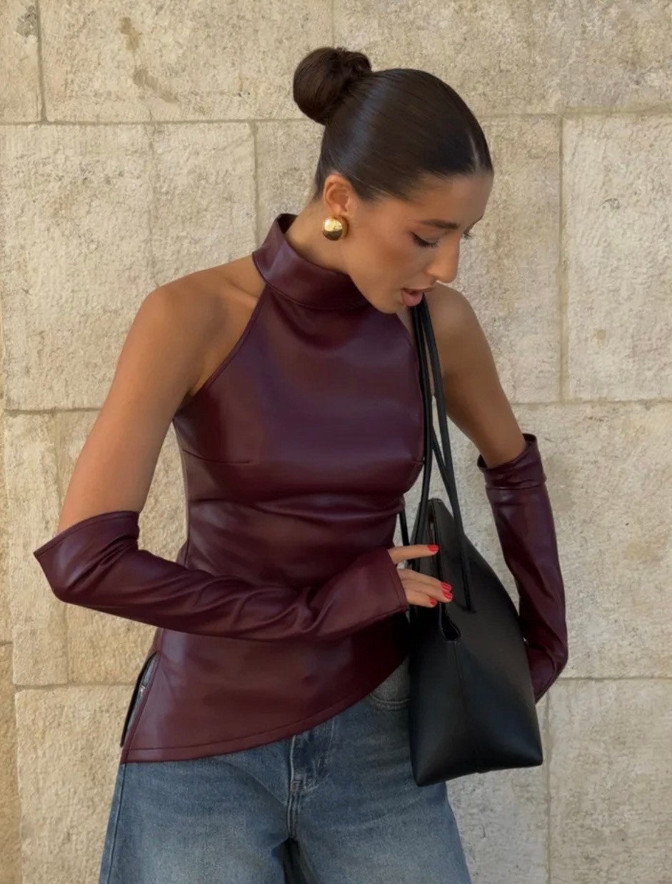 топ кожаный,топ из искусственной кожи,элегантные топы,перчатки кожаные женские