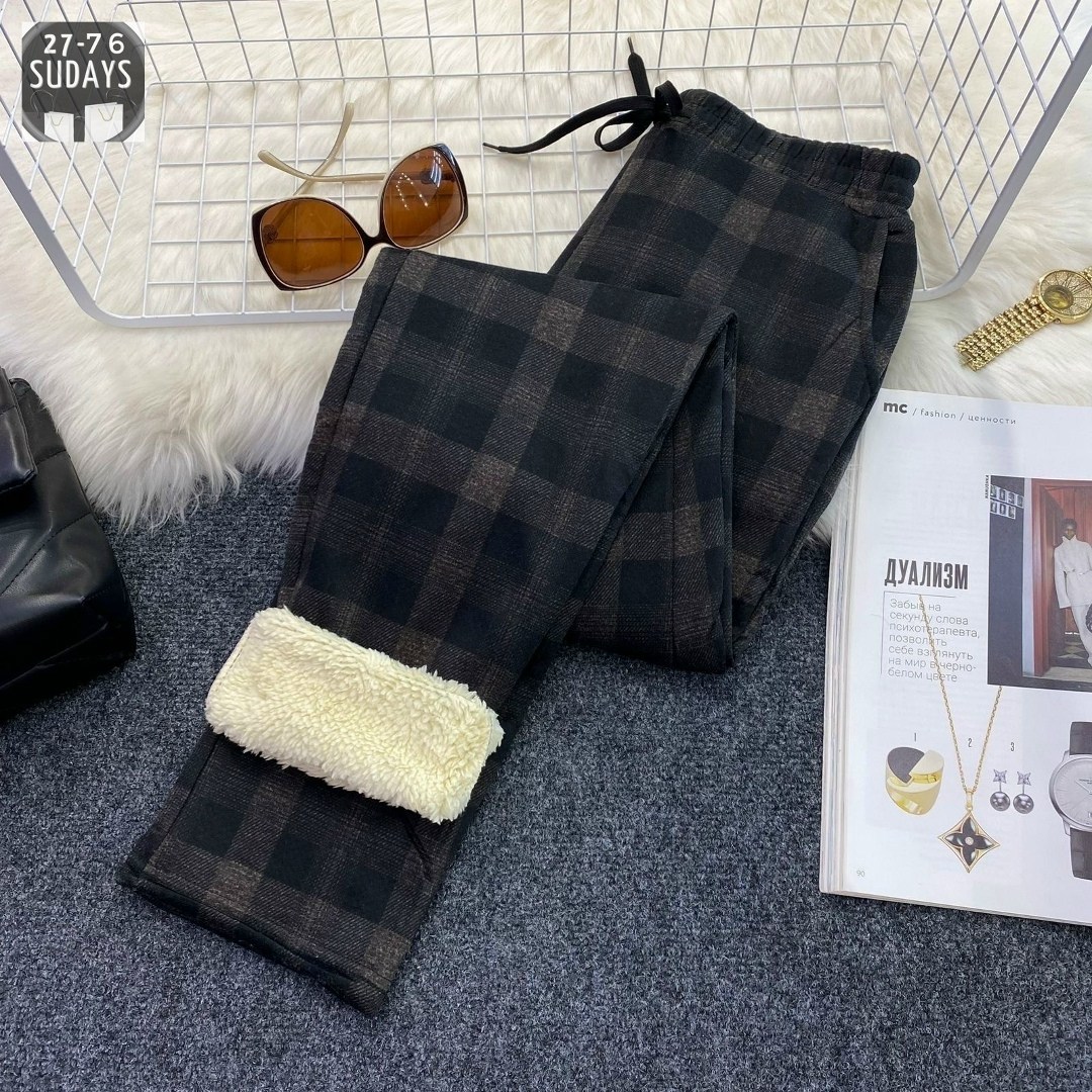 теплые штаны,штаны с мех,клетчатые брюки,jmprs зимние плотные женские клетчатые брюки,брюки с мехом
