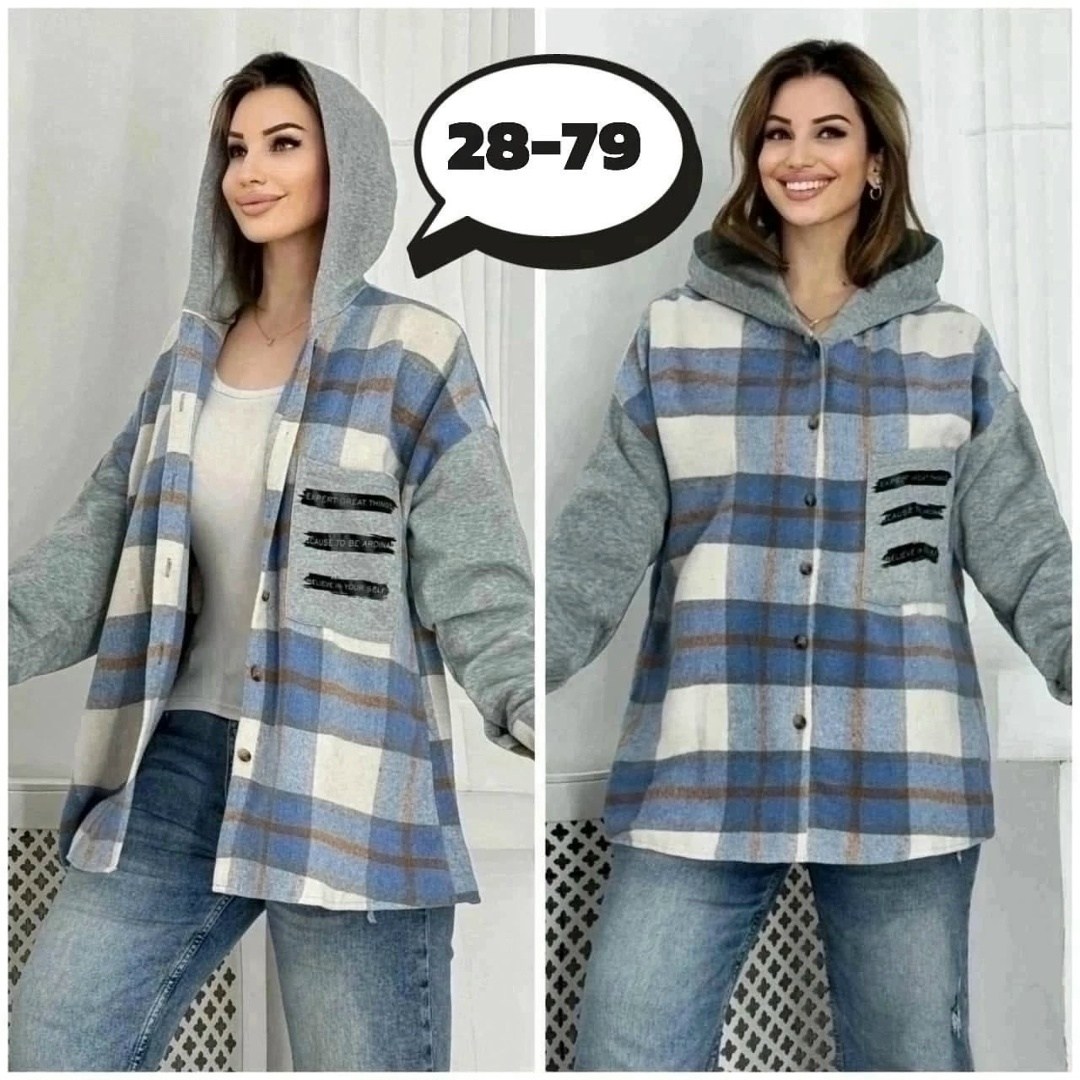рубашка теплая в клетку удлиненная,теплая рубашка,рубашка женская теплая,одежда больших размеров,теплая рубашка с капюшоном