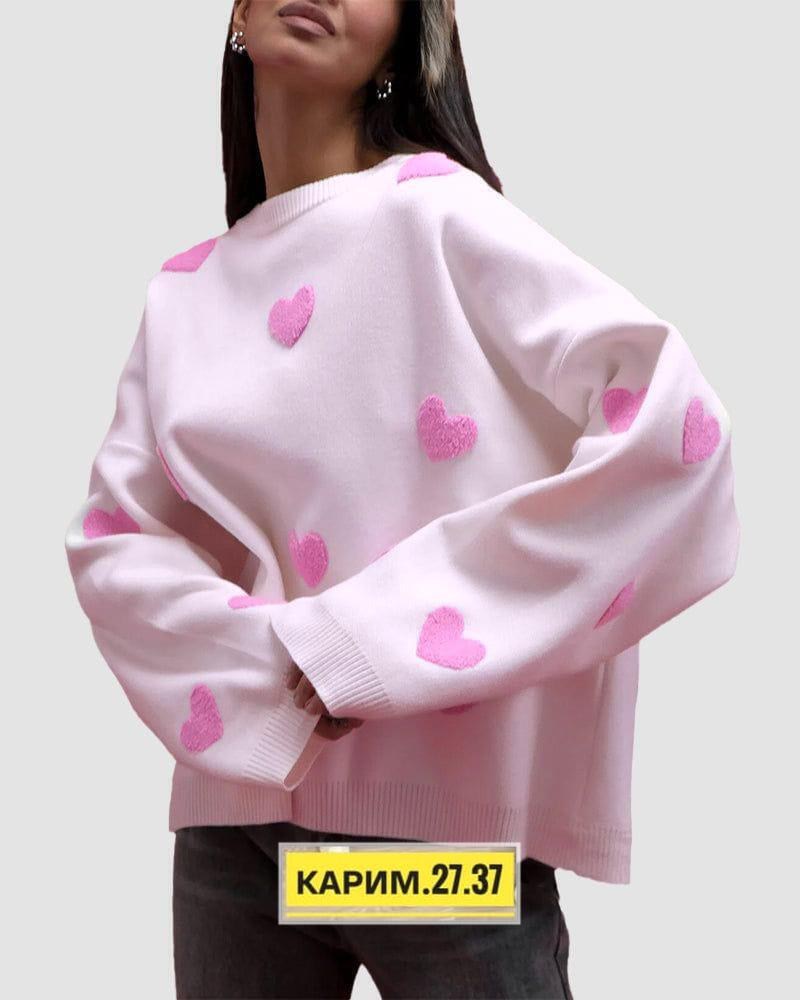свитер с сердечками,свитер с сердечками вязаный оверсайз,свитшот женская,свитер с сердечками оверсайз,свитер кофта