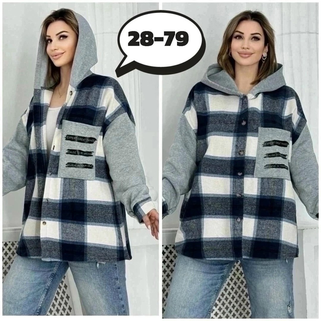 рубашка теплая в клетку удлиненная,теплая рубашка,рубашка женская теплая,одежда больших размеров,теплая рубашка с капюшоном