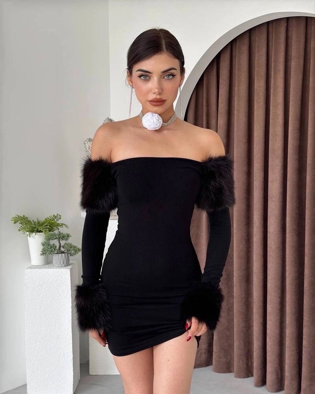 модное платье,платье с мехом,короткое платье,облегающее платье,платье с перьями