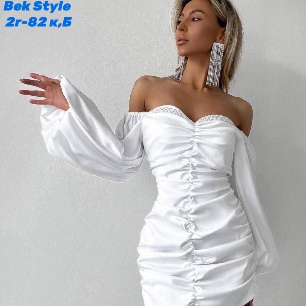 женское платье с открытыми плечами,атласное платье,нарядное платье,объемные рукава,мини платье