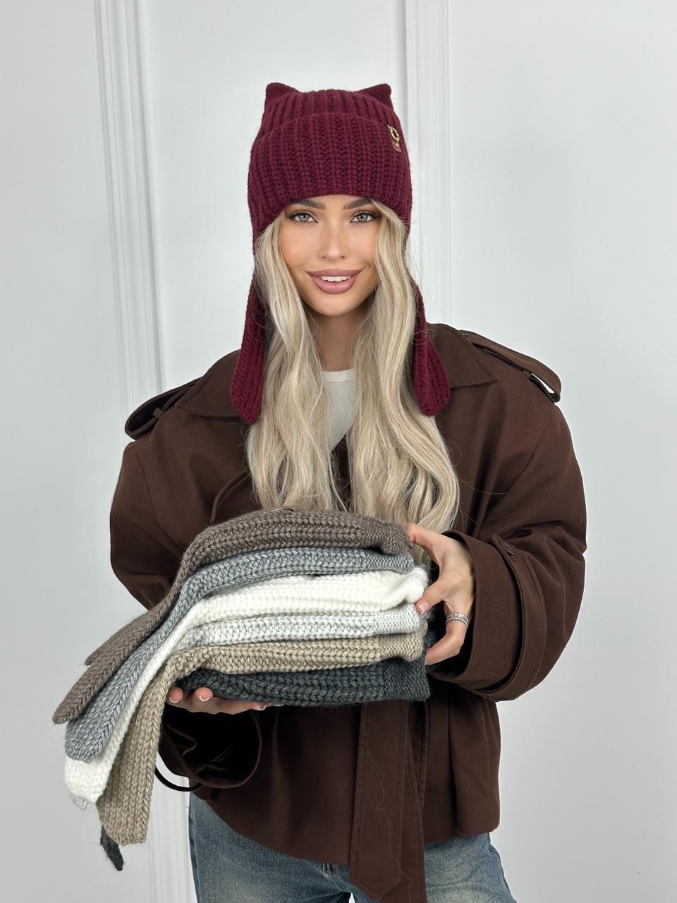 шапка женская,женская вязаная шапка,шапка зимняя женская,шапка ушанка женская зимняя вязаная на флисе,шапки зимние