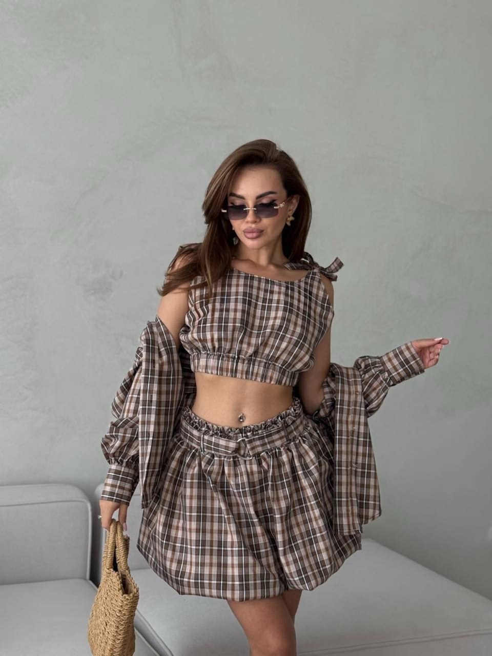 костюм в клетку,костюм тройка,модные комплекты,клетчатый костюм,костюмы женские с юбкой