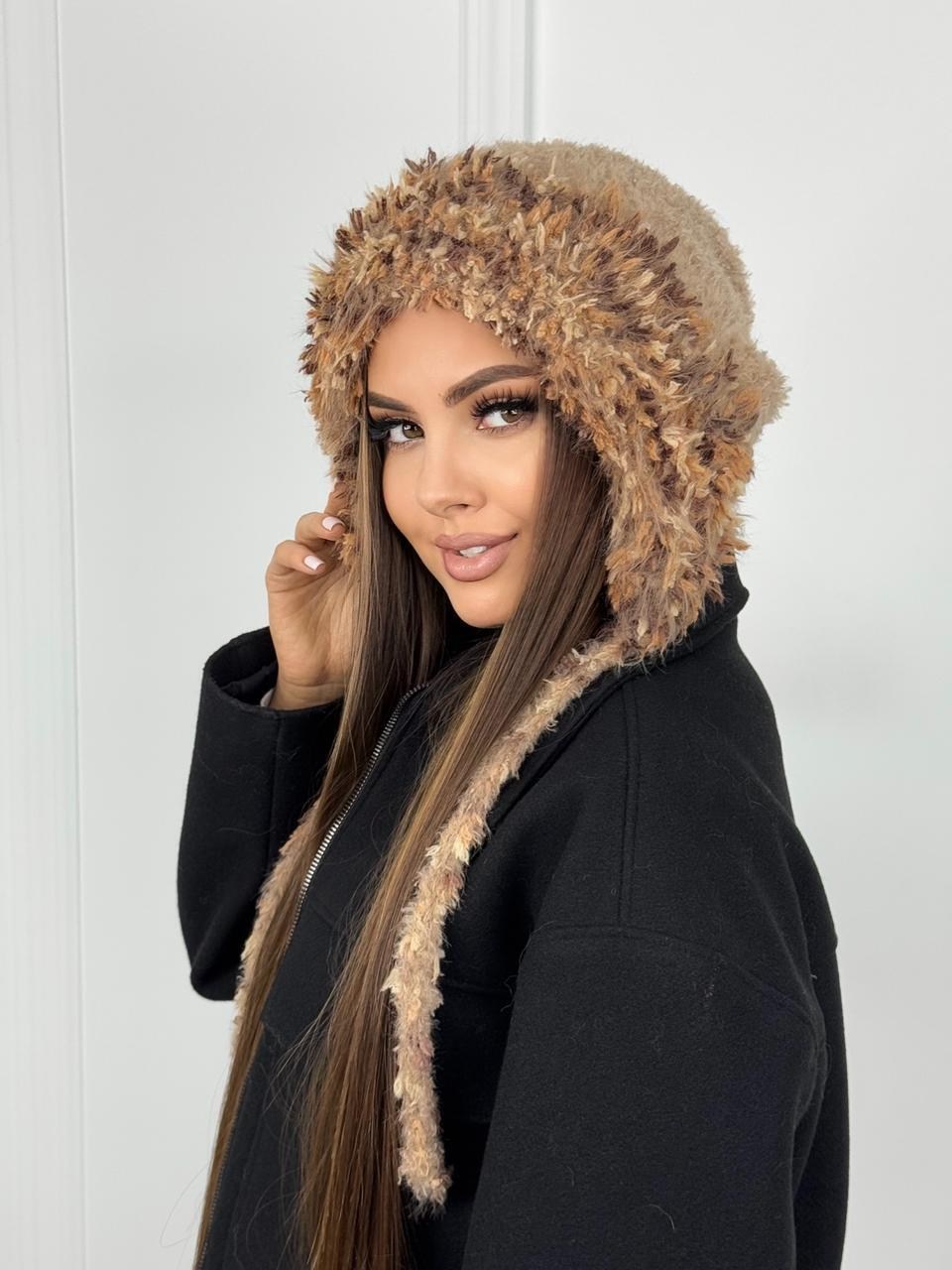 шапка ушанка вязаная с мехом,шапка ушанка женская зимняя,зимние женские шапки,шапка зимняя модная,шапка ушанка женская