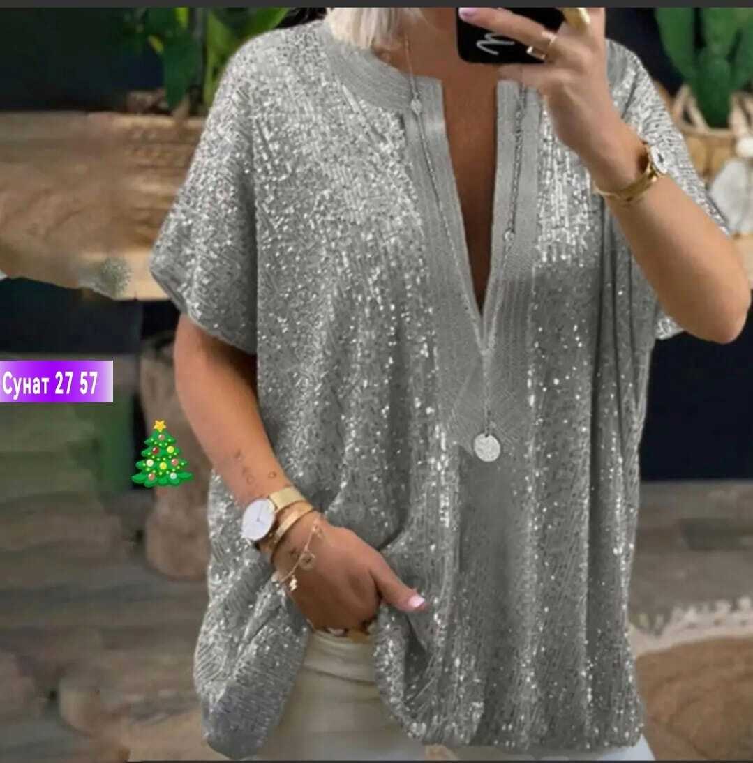блузка женская,женская свободная блузка с блестками,блузка с пайетками женская,повседневная блузка,модная блузка
