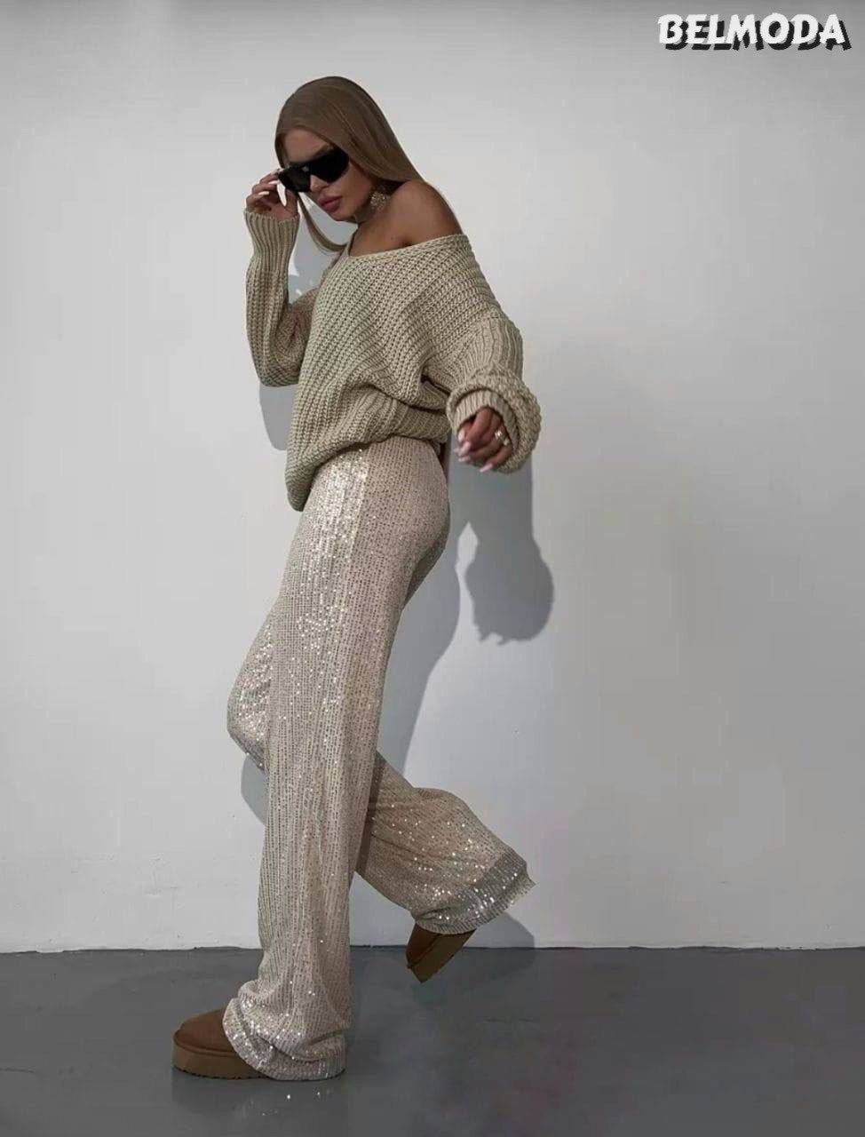 штаны с пайетками,брюки в пайетках,брюки с пайетками,штаны палаццо,брюки палаццо блестящие