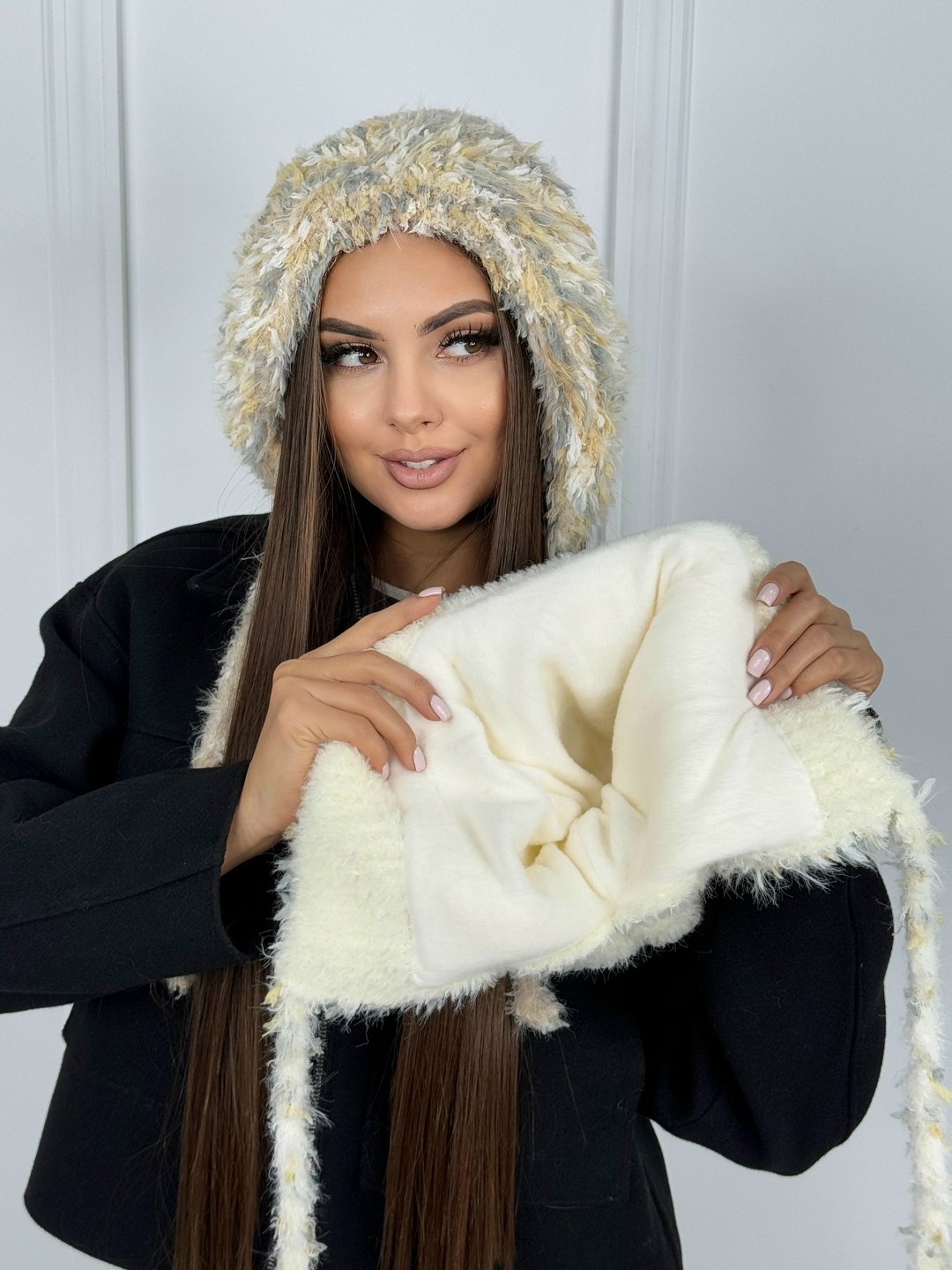 шапка ушанка вязаная с мехом,шапка ушанка женская зимняя,зимние женские шапки,шапка зимняя модная,шапка ушанка женская