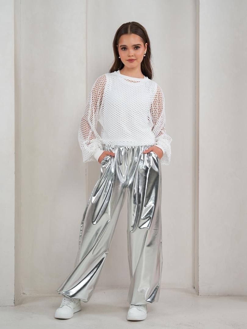 брюки серебряные,костюмы брючные,брюки блестящие,брюки модные,брюки для девочек