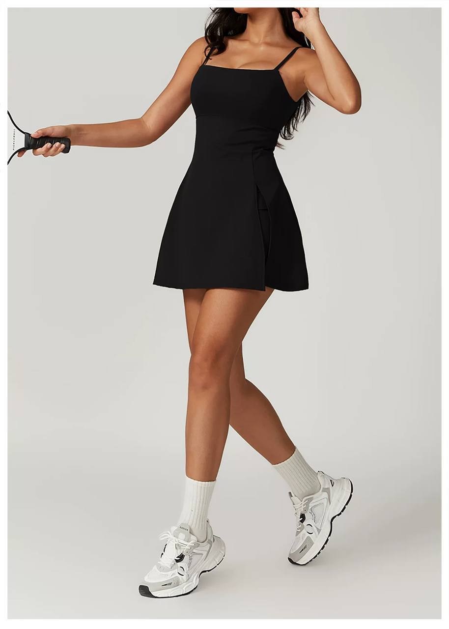 мини платье,спортивное платье с шортами,черное короткое платье,короткое платье,платье на бретелях