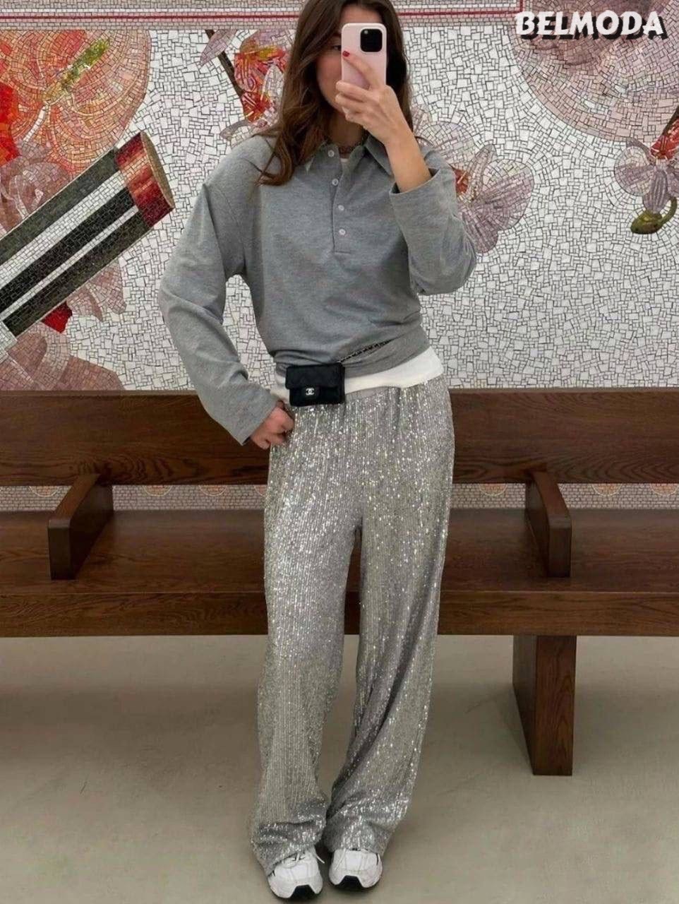штаны с пайетками,брюки в пайетках,брюки с пайетками,штаны палаццо,брюки палаццо блестящие