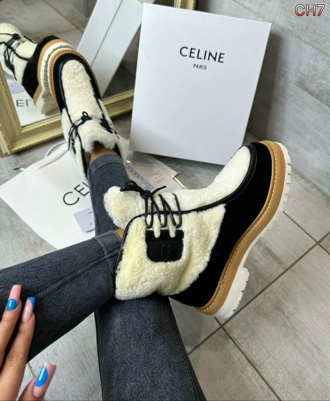 ,ботинки celine,ботинки женские celine,женские зимние ботинки,женские зимние ботинки с овечьей шерстью