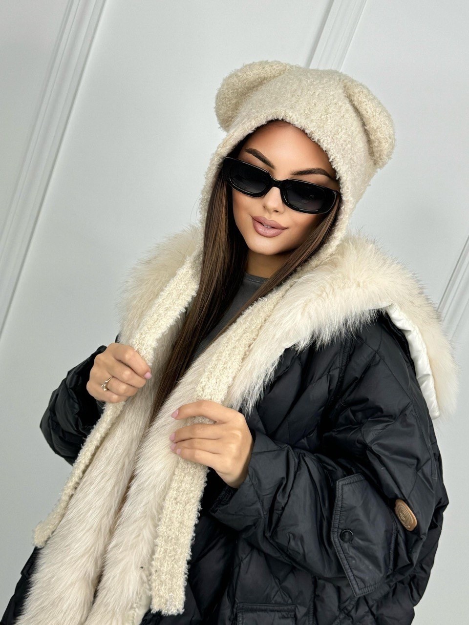 комплект шапки,женская шапка,шапка барашек,шапка с ушками,шапка с ушами