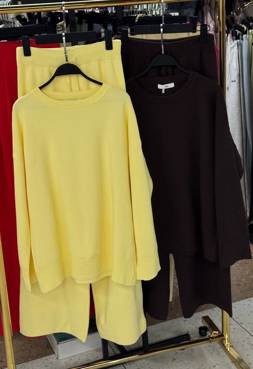 трикотажные костюмы,вязаные костюмы,костюм вязаный теплый с брюками kamillastyle,костюмы брючные,костюм молочный