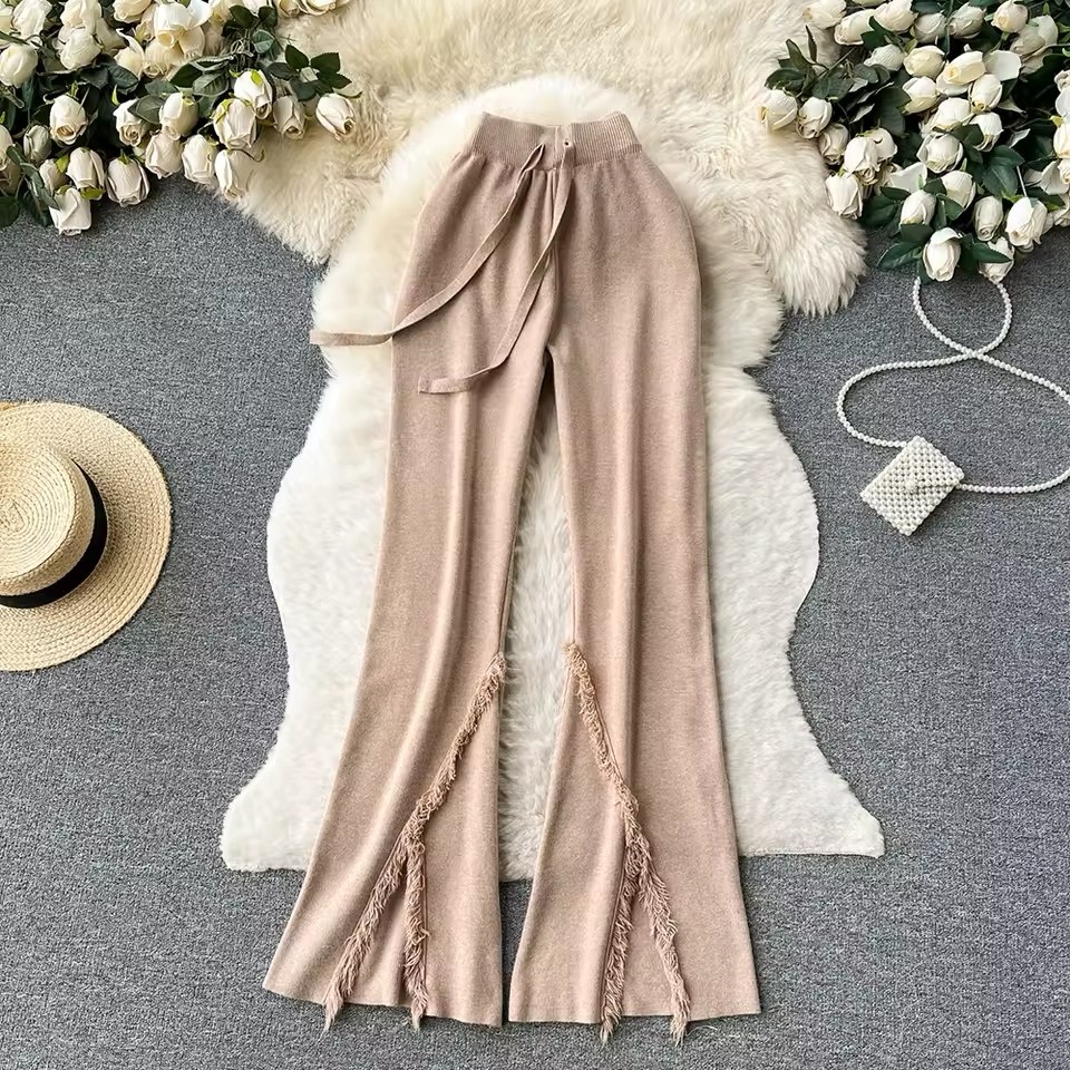 брюки трикотажные клеш,трикотажные брюки,повседневные трикотажные брюки,брюки с широкими штанинами,брюки на завязках