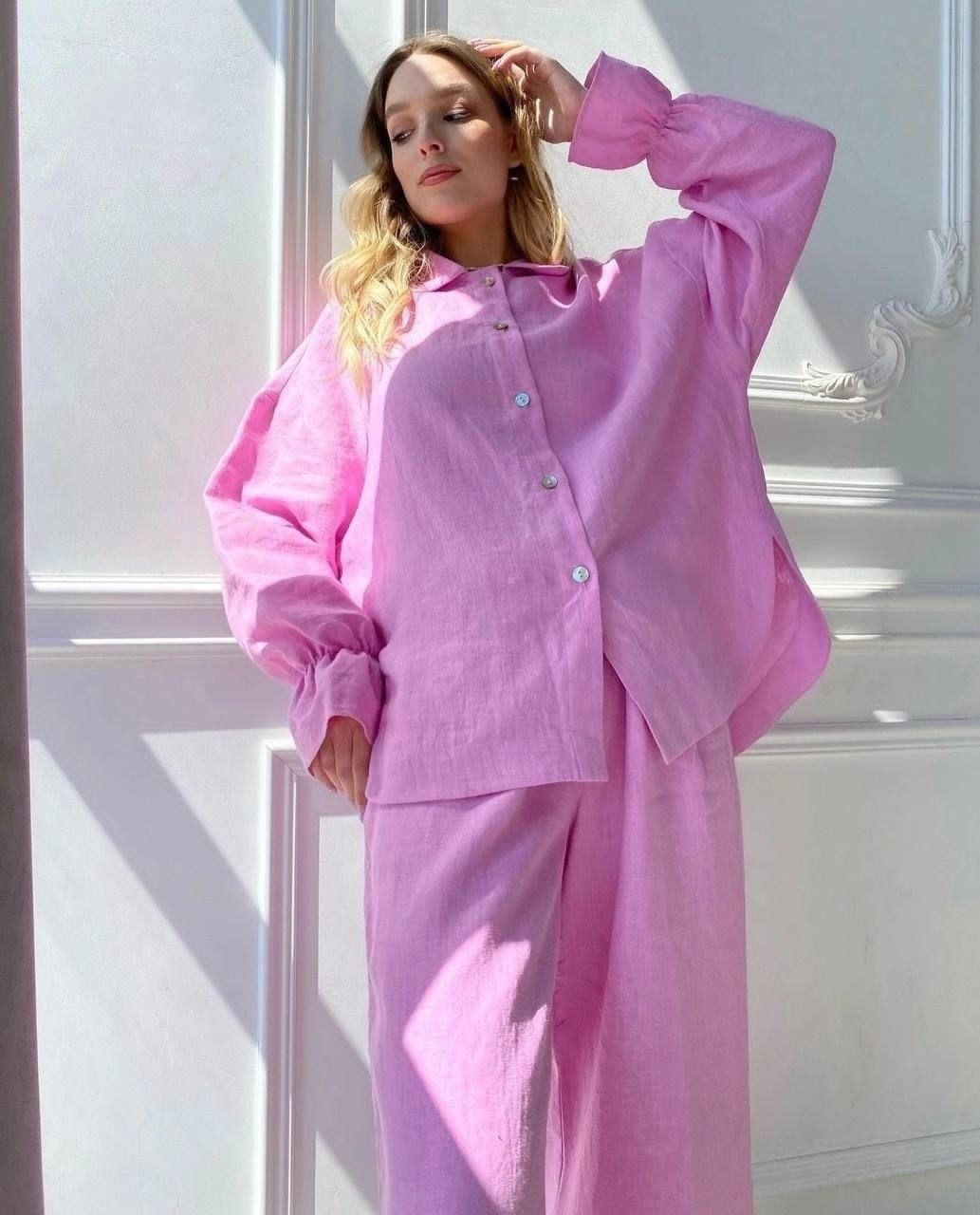 костюм женский льняной,льняной костюм с брюками,стильные костюмы,костюм с воланом,костюмы брючный