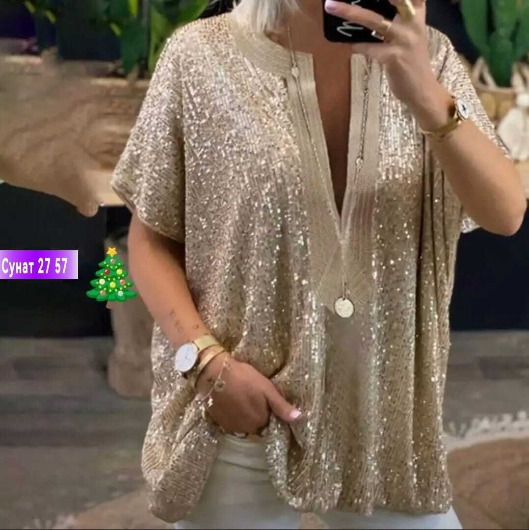 блузка женская,женская свободная блузка с блестками,блузка с пайетками женская,повседневная блузка,модная блузка