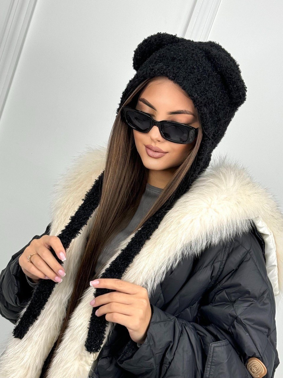 комплект шапки,женская шапка,шапка барашек,шапка с ушками,шапка с ушами