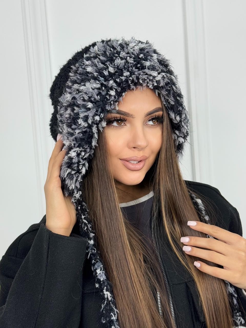 шапка ушанка вязаная с мехом,шапка ушанка женская зимняя,зимние женские шапки,шапка зимняя модная,шапка ушанка женская