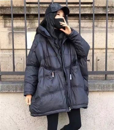 пуховик повседневный,модные пуховики,пуховик средней длины с капюшоном,пуховики оверсайз,женские пуховики