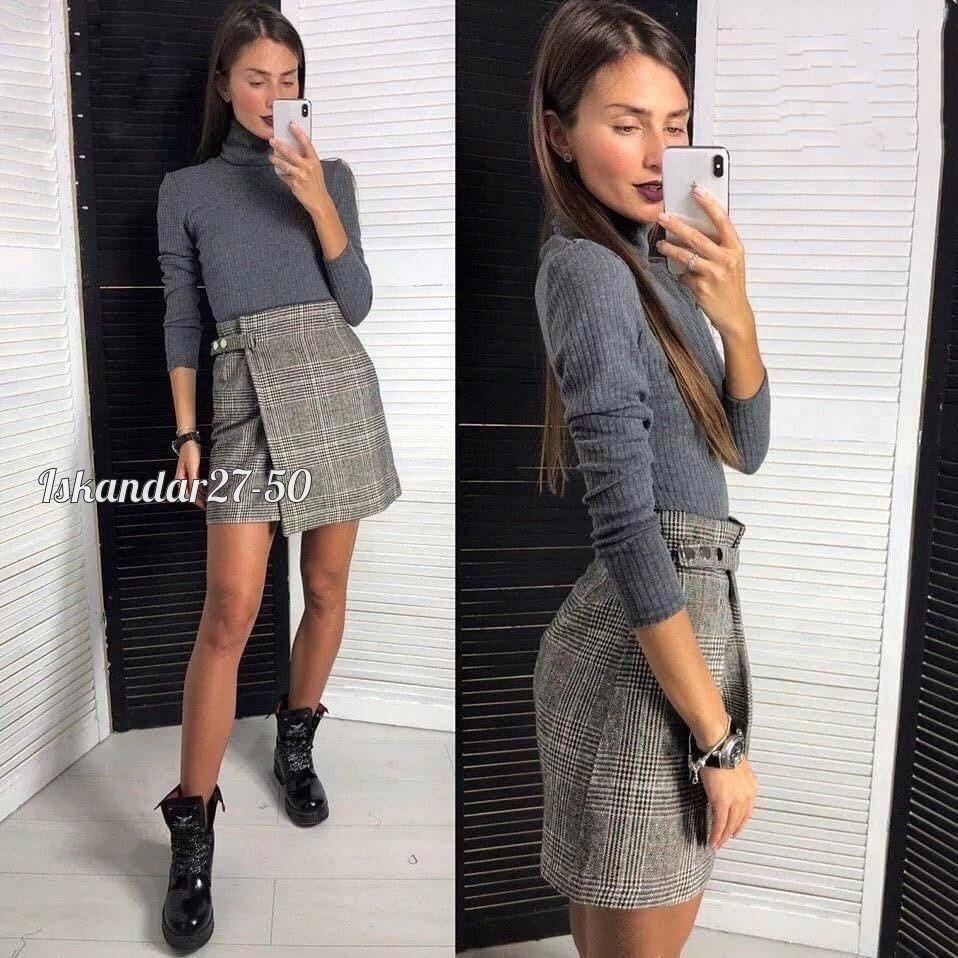 юбка с запахом,стильная юбка,юбка серая,юбка с кофтой,юбка
