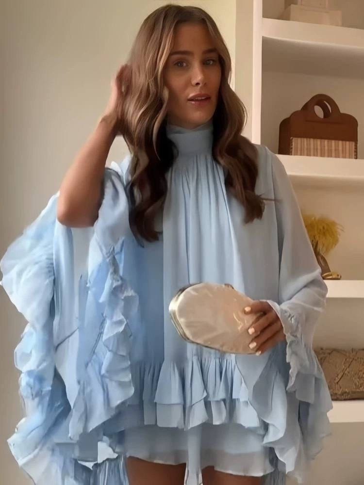 платье с оборками,свободное платье,платье голубой,платье,платье с воланами