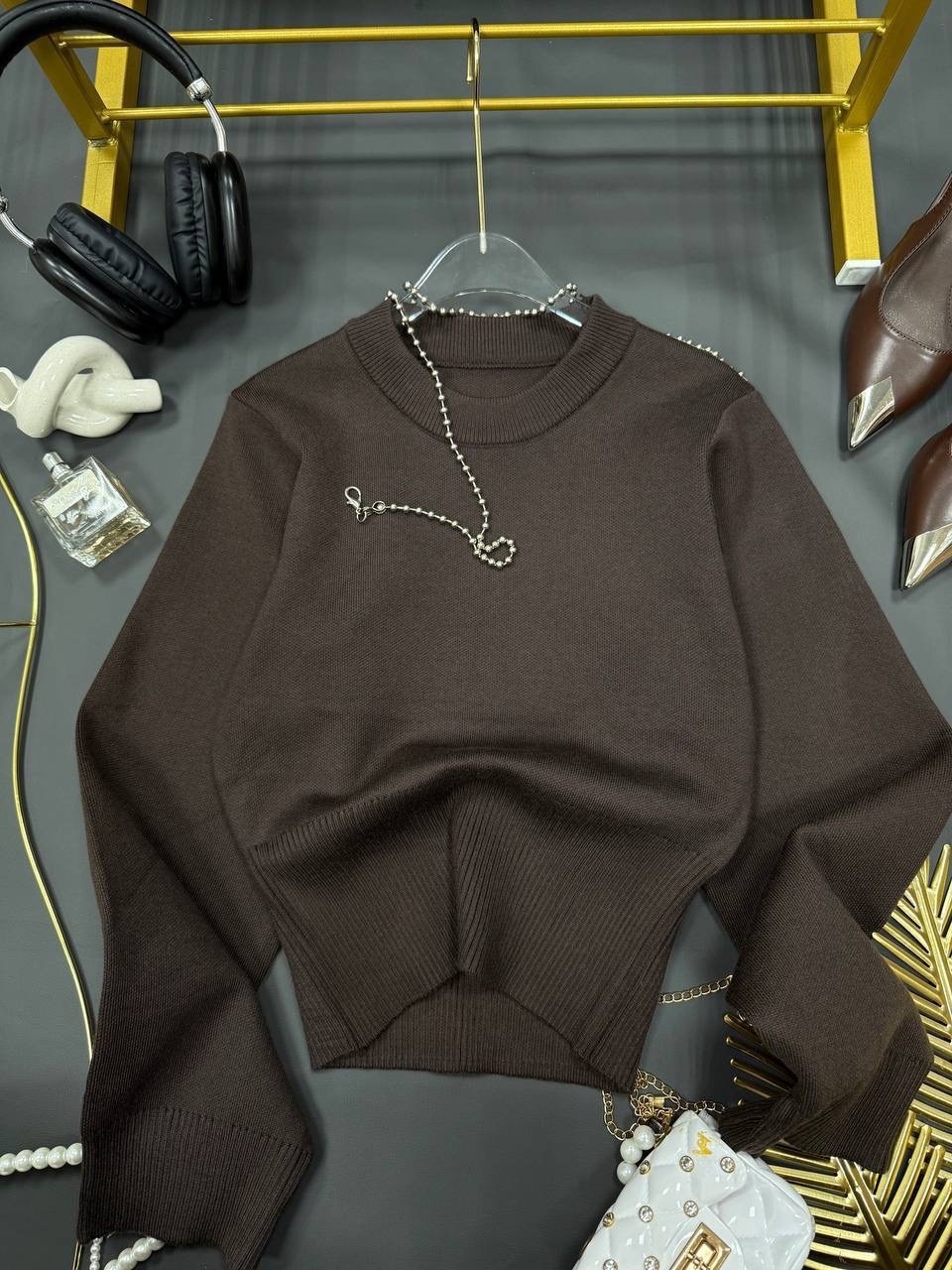 свитер укороченная,женская кофта,свитер,свитера женские,коричневый свитер