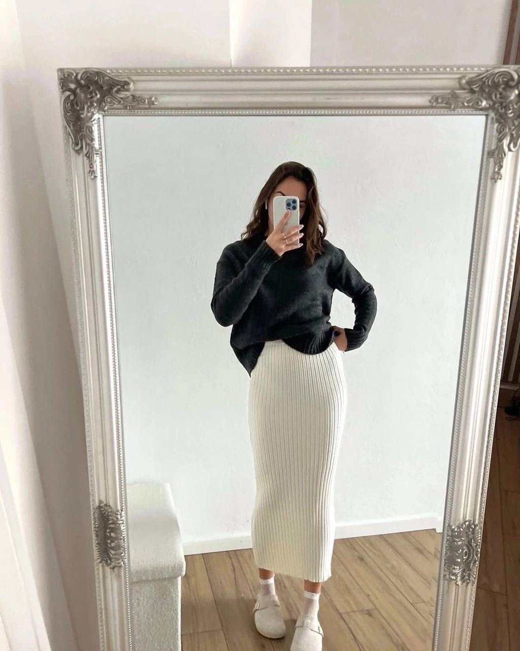 юбка с кофтой,модные образы,теплая юбка,юбки длинные,трикотажная юбка