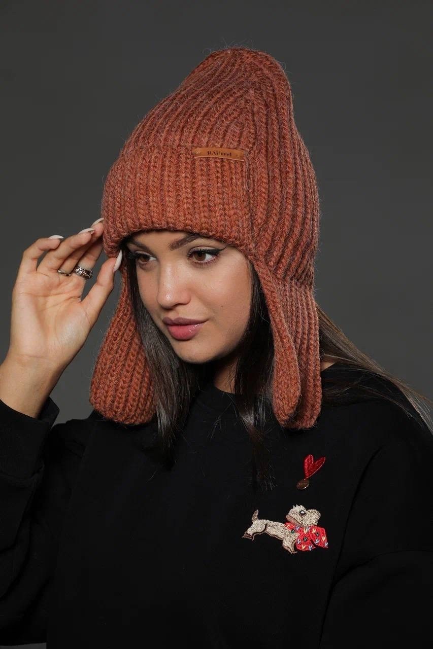 женская вязаная шапка,шапка ушанка женская вязаная,шапка женская,шапка ушанка вязаная теплая на флисе maxval,ушанка вязаная