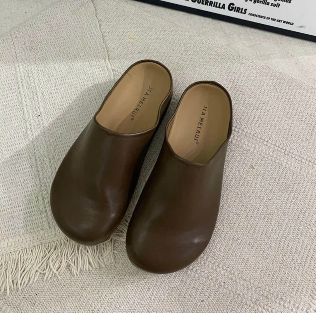 , женская,модные тапочки,шлёпанцы кожаные, на плоской подошве