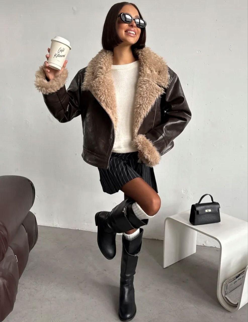 дубленка авиатор,дубленка укороченная,стильная дубленка,женская дублёнка,куртка дубленка
