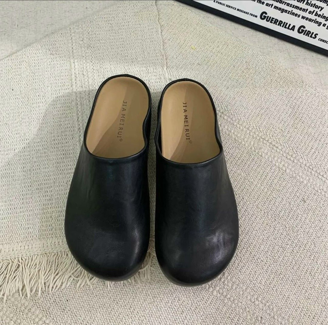 , женская,модные тапочки,шлёпанцы кожаные, на плоской подошве