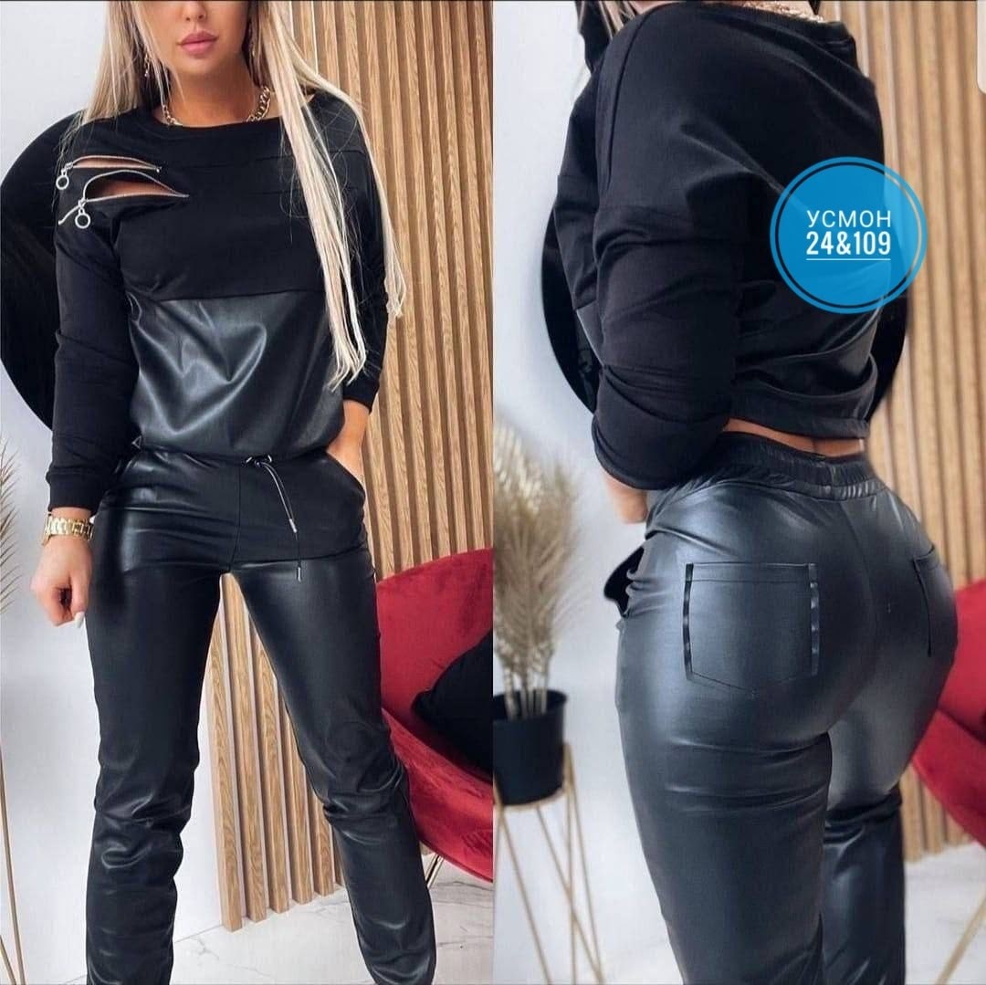 костюм из экокожи,спортивный костюм из экокожи,костюм экокожа,женский костюм двойка,спортивные костюмы женские
