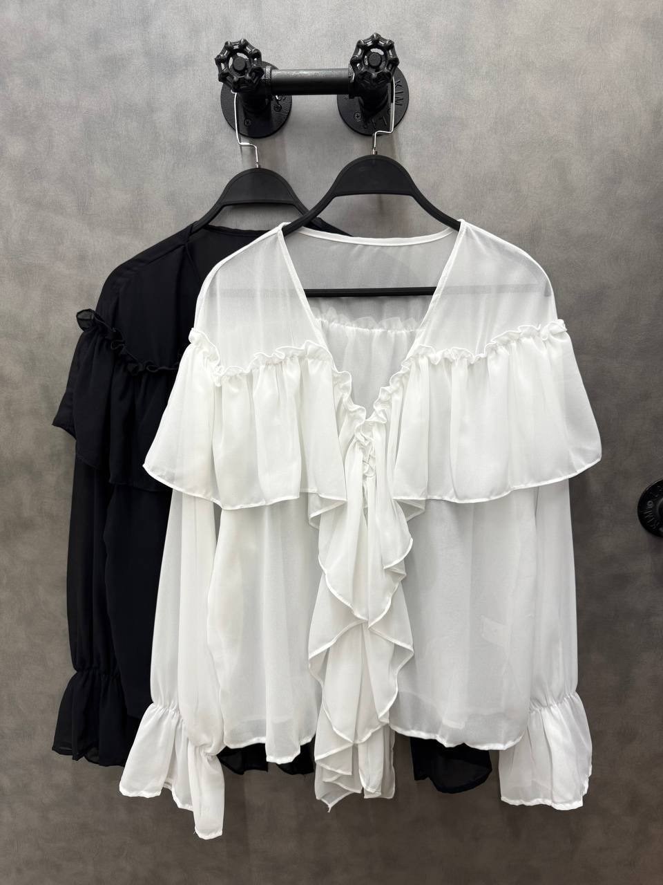 женская шифоновая рубашка с рюшами,прозрачная блузка,блузка с объемными рукавами,шифоновые блузки,блузка стильная