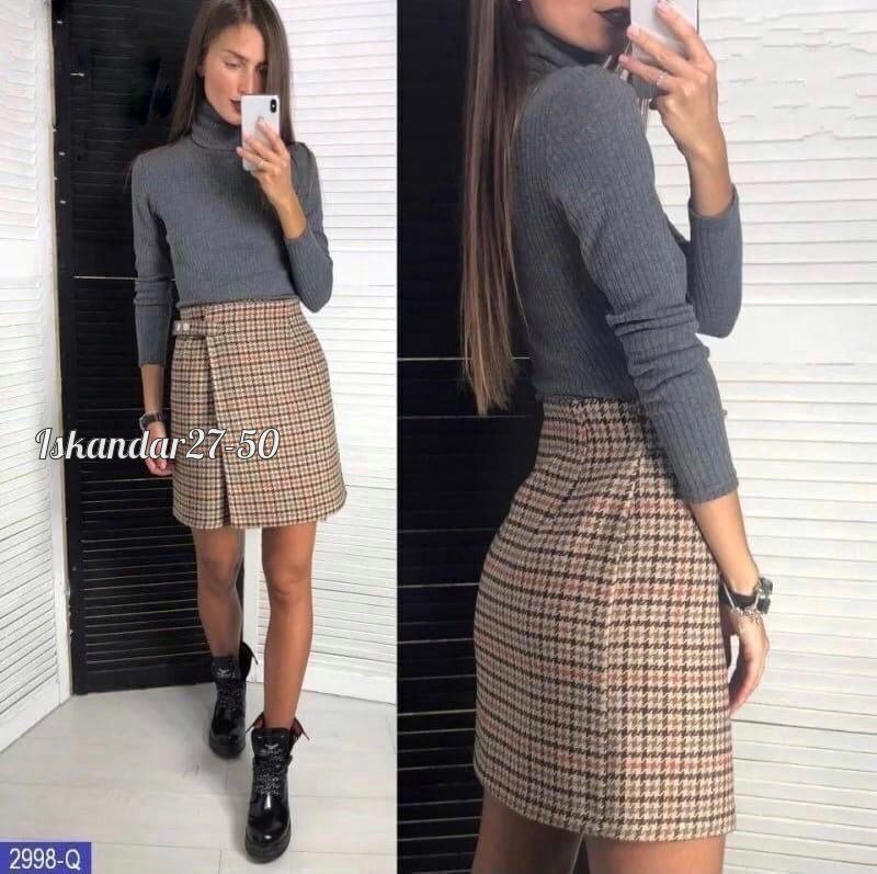 юбка с запахом,стильная юбка,юбка серая,юбка с кофтой,юбка