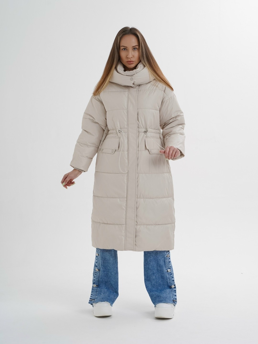 бежевый пуховик,зимние пуховики женские,пуховик удлиненный,женские пуховики,удлиненный зимний пуховик