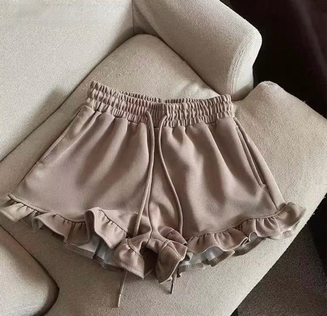 трикотажные шорты для девочки,повседневные шорты,шорты с рюшами,женские шорты,широкие шорты женские