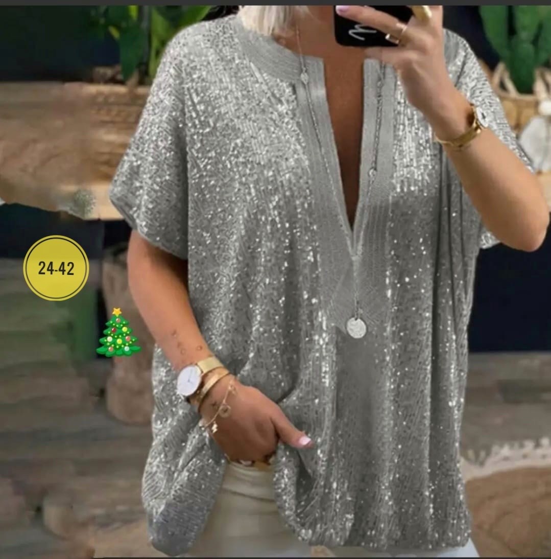 женская свободная блузка с блестками,блузка женская,модная блузка,повседневная блузка,блузка с пайетками
