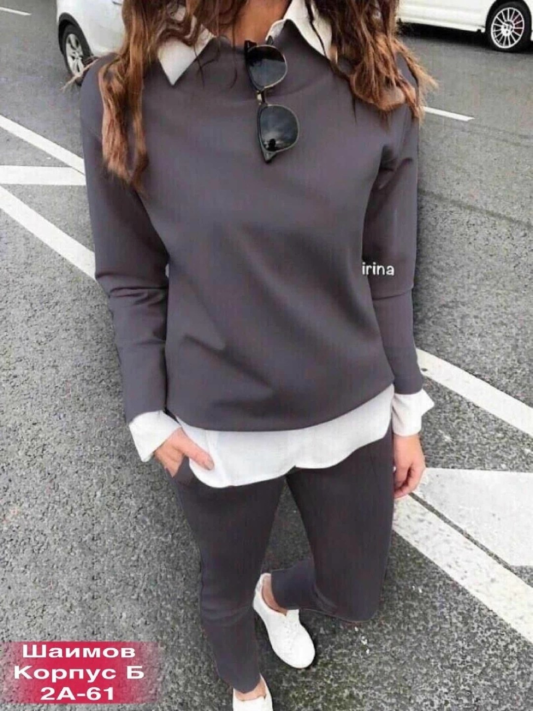 джемпер с рубашкой обманкой женский,костюм с рубашкой,костюм с имитацией рубашки женский,трикотажные костюмы,кофта с рубашкой