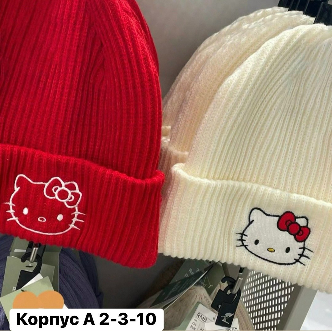 шапка hello kitty,шапка для девушек,шапка бини,шапка теплая,шапка повседневная