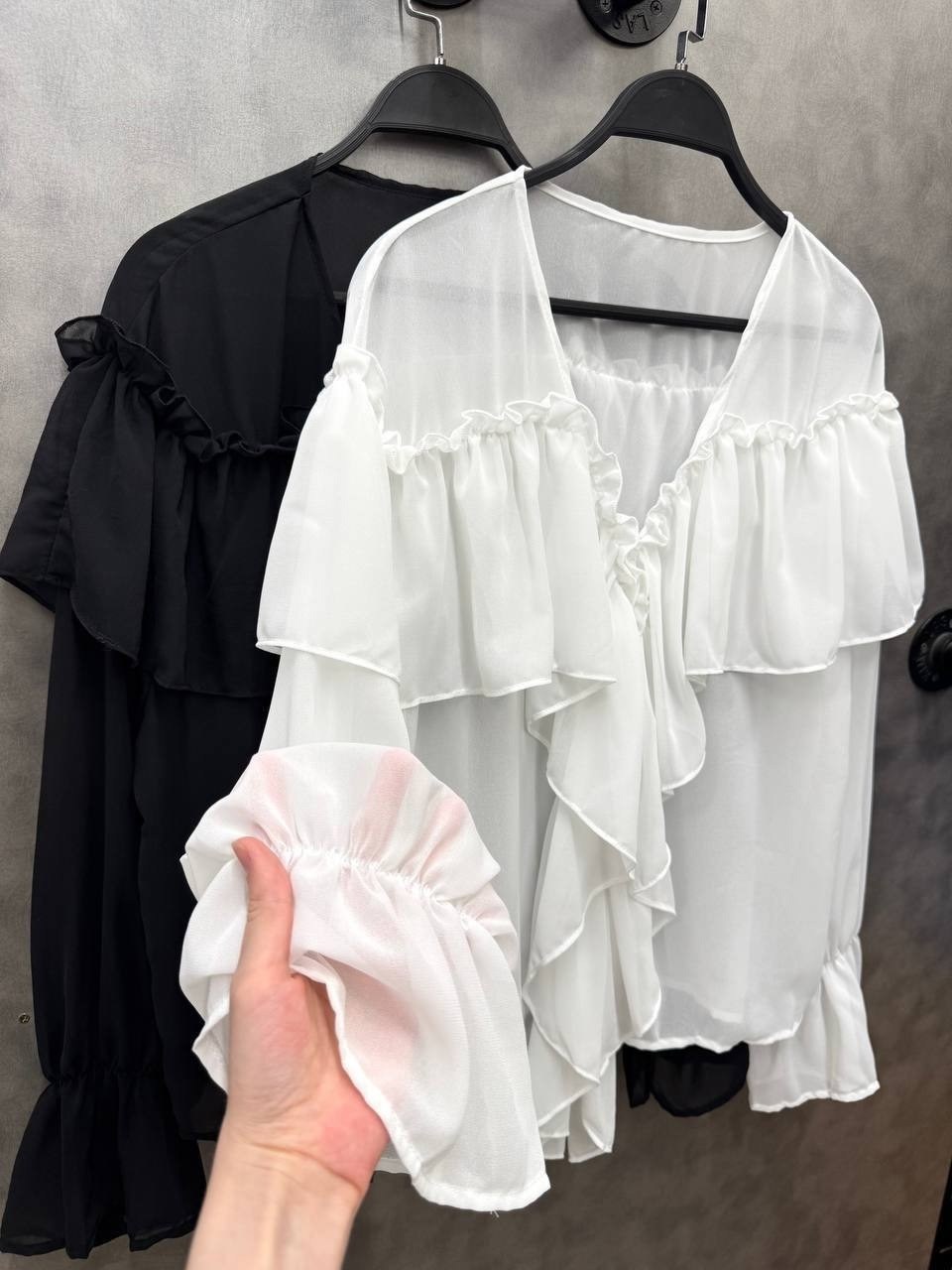 женская шифоновая рубашка с рюшами,прозрачная блузка,блузка с объемными рукавами,шифоновые блузки,блузка стильная